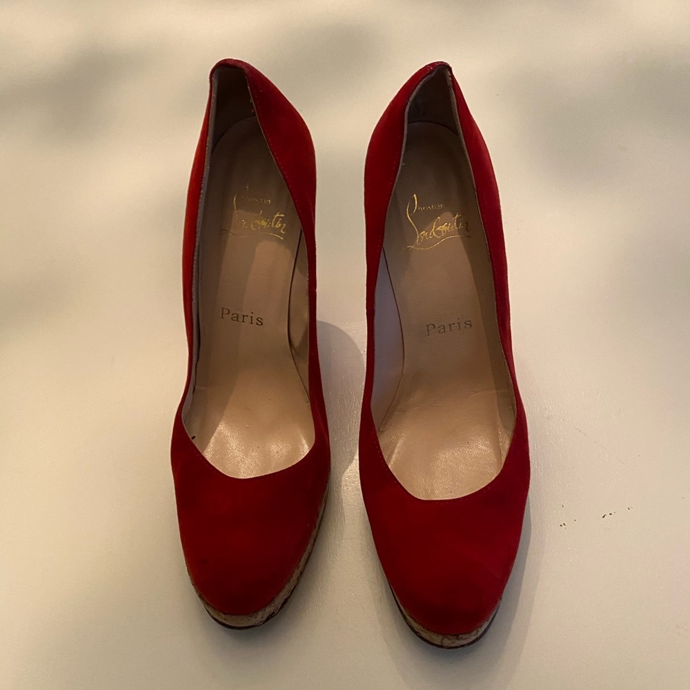 Christian Louboutin red suede cork platform pump